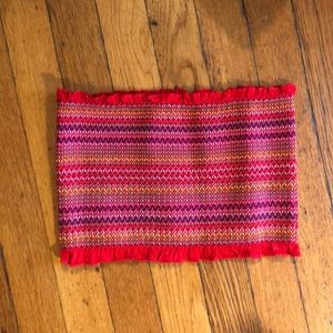 Red Multi Color Striped Tube Top